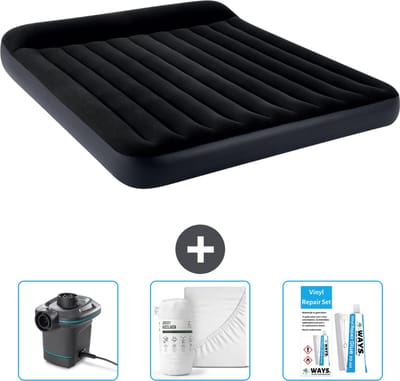 Intex Luchtbed - 2-Persoons - 183 x 203 x 25 cm - Donkerblauw - Inclusief Pomp - Hoeslaken en Reparatieset