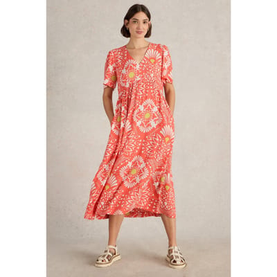 White Stuff Lucy Midi Dress Coral Print Taglia: 8 REGULAR | Abiti Midi Outlet | Donna | Arancia