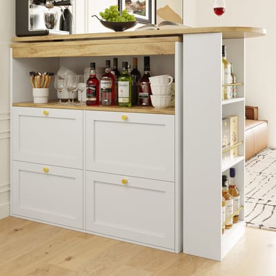 MODENUIT Opbergkast - 360 Graden Draaibaar Zijrek En 4 Laden - Voor Woonkamer En Werkkamer - MDF Wit - 138x39x104 Cm