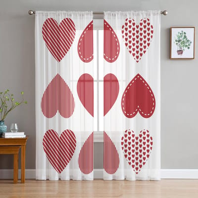 Valentijnsdag Liefde Tule Gordijnen Voor Woonkamer Slaapkamer Huisdecoratie Chiffon Transparant Voile Keukengordijn 135W x 114H(cm) brown