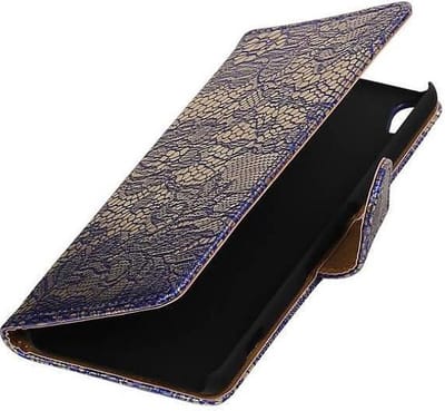 Lace Bookstyle Wallet Case Hoesjes Geschikt voor Sony Xperia XA Blauw