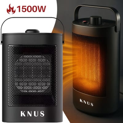 KNUS® Elektrische Ventilatorkachel - keramische Kachel - 22 m² - 70° Draaifunctie - 750/1500W - Heater - Kachel - compact - Verwarming Electrisch - Zwart