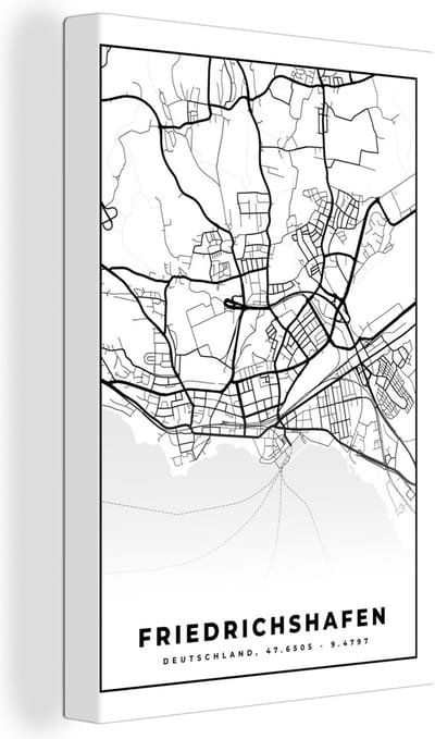 Canvas Schilderij Friedrichshafen - Kaart - Stadskaart - Plattegrond - 20x30 cm - Wanddecoratie
