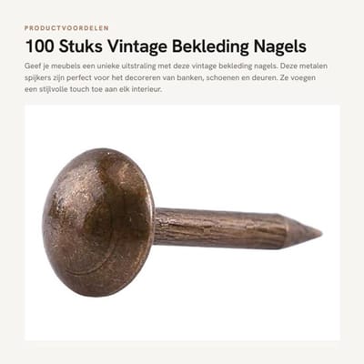 Bekleding Nagels 100 Stuks - Vintage Metalen Tag - Decoratieve Tack Studs - Meubelaccessoires - Stevig Ijzermateriaal - Diverse Grootte 11/17 mm - Meubelspijkers