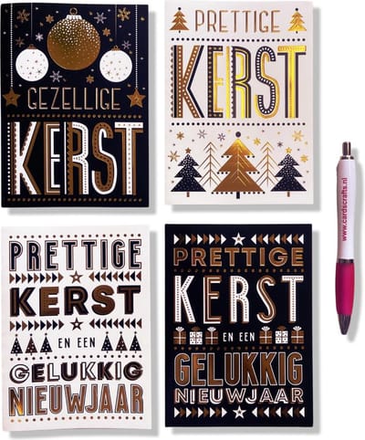 24 Luxe Folie Kerst- en Nieuwjaarskaarten - 15x11cm - Gevouwen foliekaarten met enveloppen