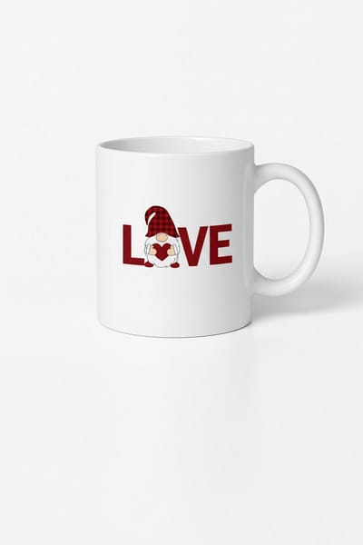 Valentijnsdag Mok 'LOVE' met Plaid Kabouter en Hart | Romantische Koffiemok
