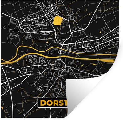 Muurstickers - Sticker Folie - Dorsten - Kaart - Stadskaart - Duitsland - Plattegrond - Goud - 100x100 cm - Plakfolie - Muurstickers Kinderkamer - Zelfklevend Behang XXL - Zelfklevend behangpapier - Stickerfolie