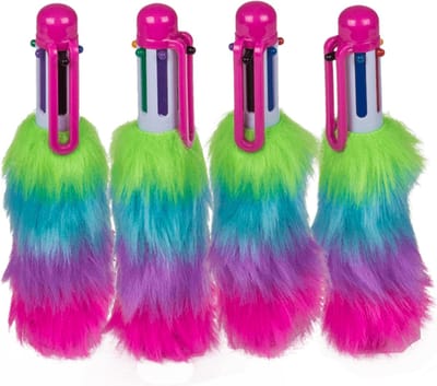 Pen regenboog pluche 6 kleurvullingen