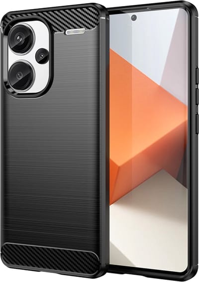 MobyDefend Hoesje - Geschikt voor Xiaomi Redmi Note 13 Pro Plus - TPU Backcover - Geborstelde Metaal & Carbon-Look - Zwart