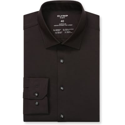 OLYMP No. Six 24/Seven super slim fit overhemd - tricot - zwart - Strijkvriendelijk - Boordmaat: 39