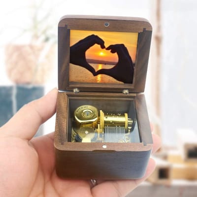Houten Muziekdoos met Foto voor Kerst, Verjaardag en Valentijn