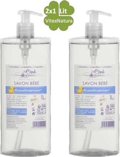 Kraamkado set babyshower baby verzorging ♥ Marseille Babyzeep vloeibaar 2x1L Hypoallergeen. Zonder conserveermiddel, kleurstoffen, geur