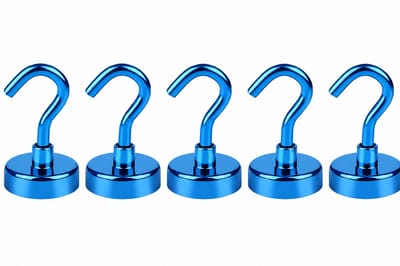 TLVX 5 stuks Haak magneet Blauw 16mm x 36mm / Erg sterk / 7 KG trekkracht / Magnetische ophanghaak / Magneet met haak / Metalen haak / Deurmagneet haak voor sleutels / Koelkast magneet handdoek / Magneet gereedschap / Foto magneet met handdoekhaak