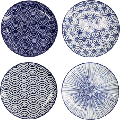 Tokyo Design Studio - Nippon Blue Bordenset - 4 Stuks - Blauw/Wit - 16 cm