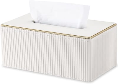 Cosmetische Handdoekdoos met Tray en Lederen Tissue Dispenser voor Thuis, Kantoor en Auto (Wit)