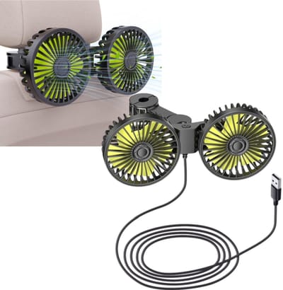 1 stuk - Autoventilator met dubbele kop - Eén ventilatorsnelheid - Ventilator voor koeling van de achterbank - Circulatieventilator - 25*10,5 cm - Voor ventilatie en koeling van de achterbank in diverse voertuigen - Zwart/Groen