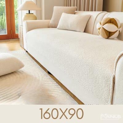 Teddy Bankhoes / Zetelovertrek – 2-Zits 160x90 - Crème – Pluche Sofa Protector – Zachte Teddy Plaid Beschermhoes voor Bank, Zetel & Salon - Bankhoezen, Bankbeschermer, Cover, Bankkleed, Zetelhoes - Tegen beschadigingen en vlekken