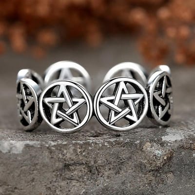 Nouvelle Étoile Pentagramme Punk Épais Ajustable Cuivre Thaïlandais Couleur Bague de Doigt Pour Femmes Hommes Coréen Tendance Bijoux Tibétains Cadeaux resizable gray