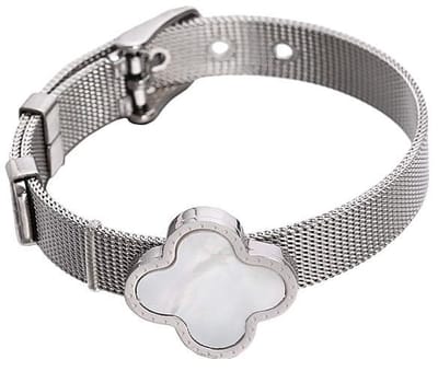 Parelmoeren armband White Shell Flower watch - parelmoer - edelstaal - zilver - wit - luxe sieraden zakje - armband dames