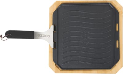 Cozze® Omkeerbare gietijzeren pan met bamboe dienblad 330x330 mm.