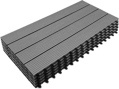 Set van 5 rechthoekige terrastegels voor buiten, houtcomposiet, grijs, 60 x 30 cm
