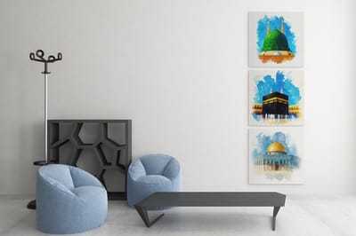 Drieluik Canvas Schilderij Islamitische Steden – Mekka Medina en Al-Aqsa - 3x30x30 cm