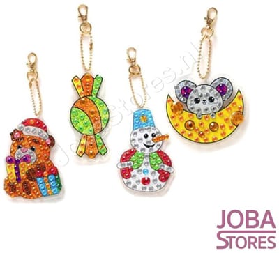 Diamond Painting Sleutelhanger Set Kerst 11 (4 stuks)