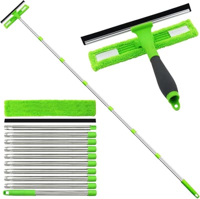 Famanu – Vensterreinigingskit 3,6 m, 2-in-1 raamreiniger met microvezeldoek en zuigmond, ideaal voor hoge ramen