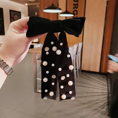 Retro Zwarte Fluwelen Vlinderdas Broche Parel Strass Strik Kleding Kraagspeldjes Luxulry Broches Voor Vrouwen Sieraden Accessoires black
