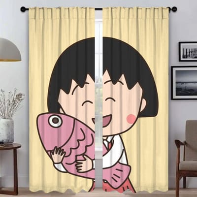 ChibiS Maruko-chanS Verduisteringsgordijn voor Kamer 2 Paneelgordijnen Kinderkamer Shades Interieurgordijnen Jaloezieën Tule voor Slaapkamer W60xH90cmx2pcs-CL