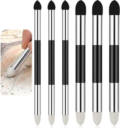 KZQ Set van 6 stuks spons-gummetjes, dubbelzijdige schetsen, papierwisser, wrijving, schetsen, vegen, kwasten voor kunstenaars, professionele schetsen, tekenen, mengen