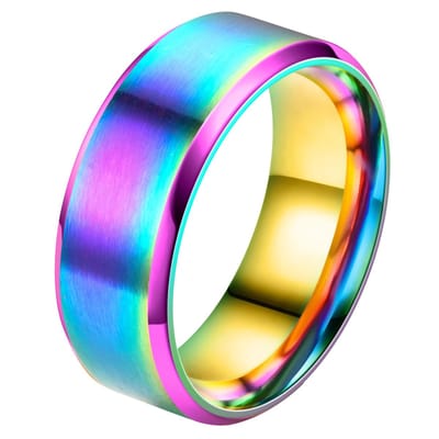 Despora - Ring (glad) - Ringen - Ring Dames - Ring Heren - Regenboogkleurig RVS - (16.00 mm / maat 50)