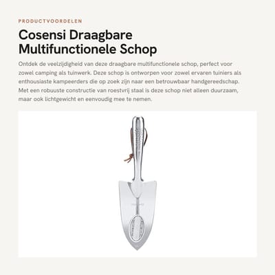 Dailygoods- Schop Draagbaar - Multifunctioneel Tuingereedschap - Roestvrij Staal - Camping/Huishouden - 28,5 x 8,2 cm - Sterk en Slijtvast - Schep