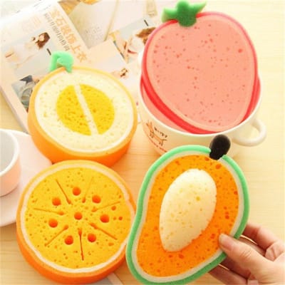 4 stuks/set Creatieve Spons Keukenaccessoires Vorm van Fruit Afwassen Spons Schoonmaken Afwas Verwijder Vlekken