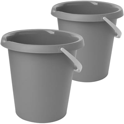 Set van 2 duurzame poetsemmers van 10L - Lichtgrijs - Ergonomische handgreep - Ideaal voor schoonmaken en tuinieren