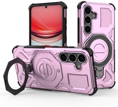 Hoesje geschikt voor Samsung Galaxy S25 Plus | Compatibel met MagSafe / Qi2 | 360° Draaibare Magnetische Standaard | Back Cover Kickstand Ring | Roze