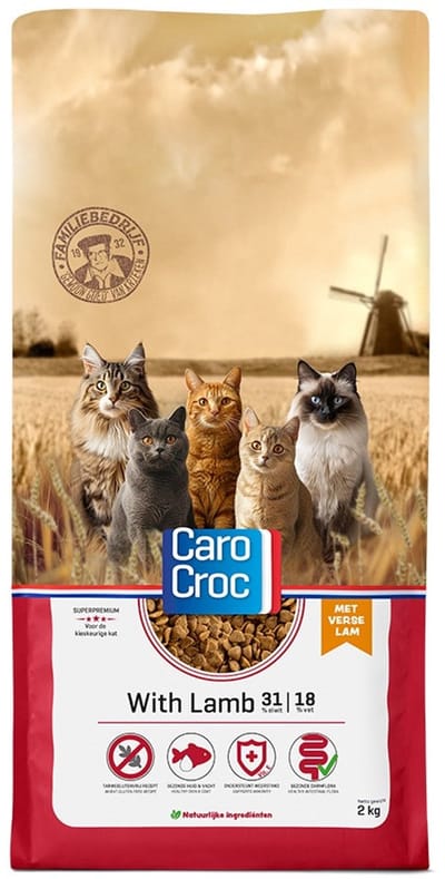 Carocroc kat Lam 2x2kg met catessey stick 5 gram