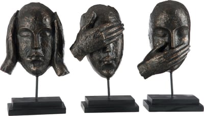 J-Line decoratie Horen/Zien/Zwijgen Op Voet - polyresin - donkerbruin - 3 stuks