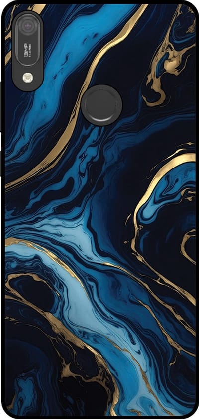 Smartphonica Telefoonhoesje Geschikt voor Huawei Y6 (2019) met marmer opdruk - TPU backcover case gold blue marble design - Goud Blauw geschikt voor Huawei Y6 (2019)