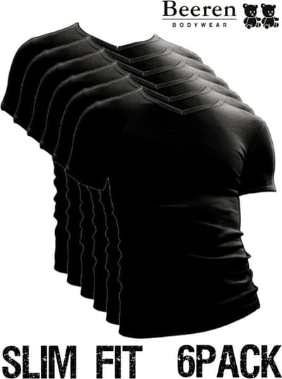 Beeren heren T-Shirt - V-Hals - maat M - 6-Pack - Zwart - Slim Fit