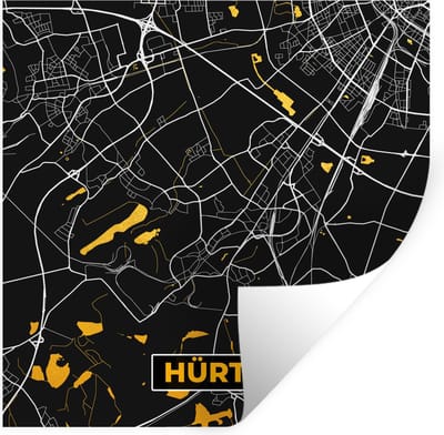Muurstickers - Sticker Folie - Goud – Duitsland – Plattegrond – Gold – Stadskaart – Kaart – Hürth - 100x100 cm - Plakfolie - Muurstickers Kinderkamer - Zelfklevend Behang XXL - Zelfklevend behangpapier - Stickerfolie