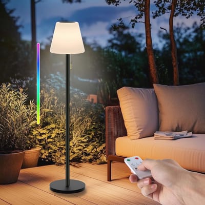 Draadloze Solar Vloerlamp - Waterproof Oplaadbare Outdoor Lamp met Lichtsensor en Dimbare Warm Wit + RGB LED