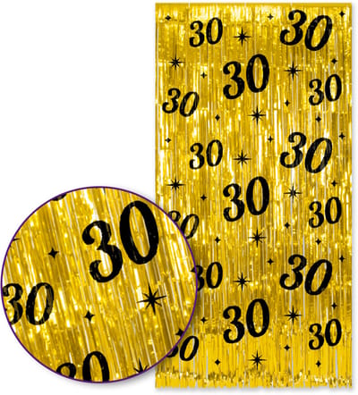 Q2P – 30 Jaar Foliegordijn – Goud & Zwart – 100×200 cm – Zelfklevend – 30e Verjaardag Versiering – Backdrop Fotomuur