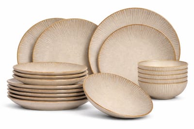 Serviesset Coastal Lines Ocean Beige 18-delig - Servies Set 6 Personen - Modern Design Aardewerk - Vaatwasser- & Magnetronbestendig