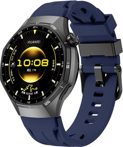 Stravo 20mm Siliconen Sportbandje – Sportief Racing Design – Geschikt voor Samsung Galaxy Watch 7 (40/44mm) / 6 (Classic) / 5 (Pro) / 4 (Classic) / FE – Voor Garmin Vivoactive 5 / Venu Sq 2 / Forerunner 245 / Vivomove – Donkerblauw