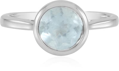 Cavill - Zilveren ring met Braziliaanse aquamarijn 1,6 ct - 925 Sterling Zilver met platina - Ronde blauwe edelsteen - Elegant ontwerp