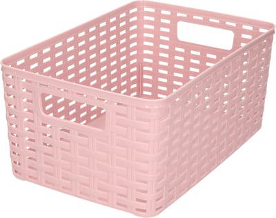 Rotan gevlochten opbergmand/opbergbox kunststof - Oud roze - 19 x 29 x 13 cm - Kast mandjes