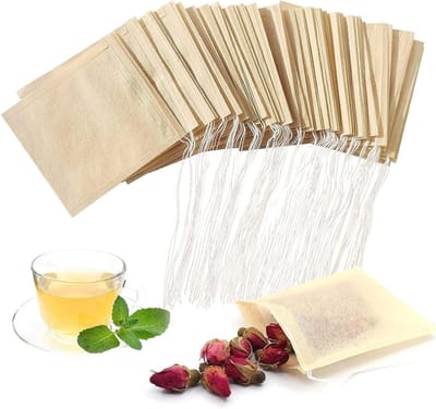 Kleine Biologisch Afbreekbare Theefilterzakjes van Papier 7x8cm met Trekkoord voor Losse Thee, Koffiedik en DIY Kruidenthee (100 Stuks)