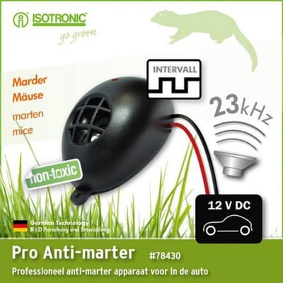 ISOTRONIC® Marterverjager Auto 12V - Ultrasoon Anti-Marter Apparaat - Beschermt de Motorruimte tegen Marters en Muizen
