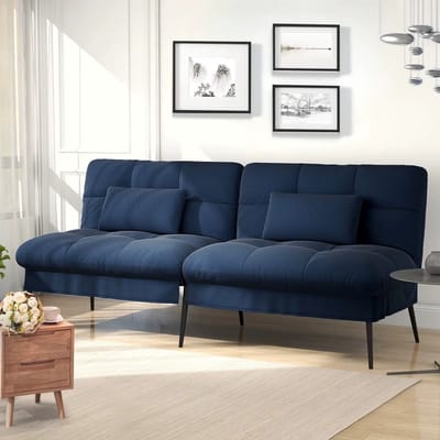 Futon Slaapbank 3-Zits – Uitklapbare Slaapbank / Sofa Sleeper – Verstelbare Rugleuning – Stoffen Bank – Geschikt als Hoekbank en Gastenbed - 174x102x42 cm - Donkerblauw